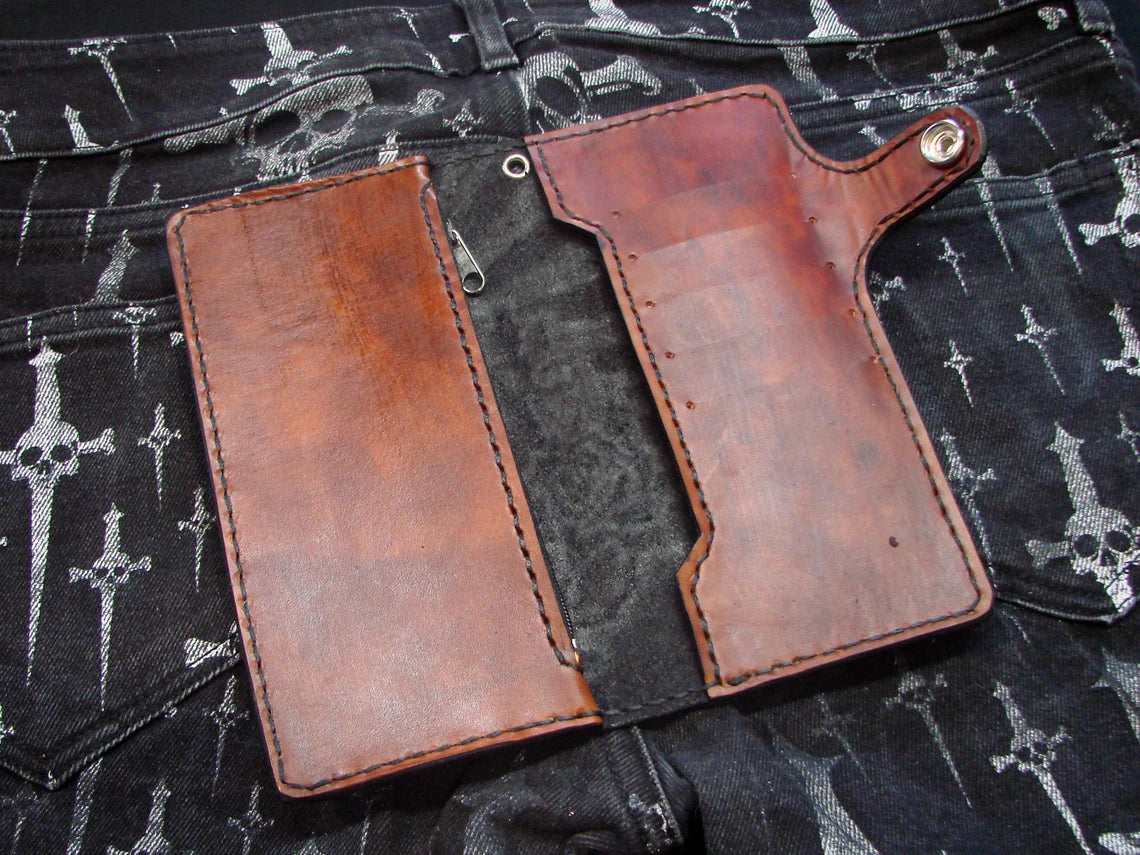 Carteira longa estilo motociclista Santa Muerte