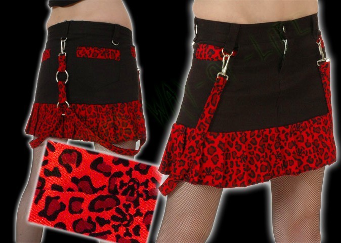 Mini skirt in black cotton with red leopard