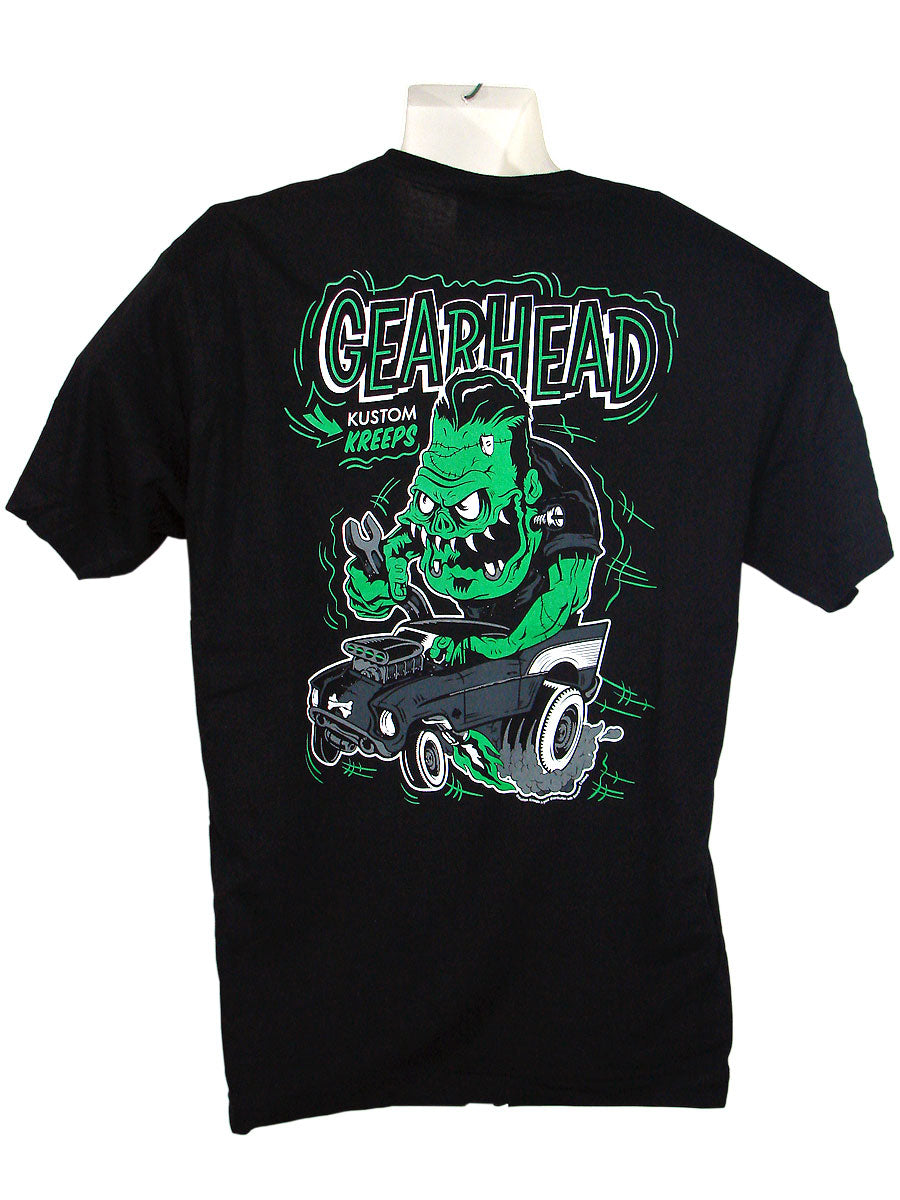 Men's Black T-Shirt Gear Head Back
