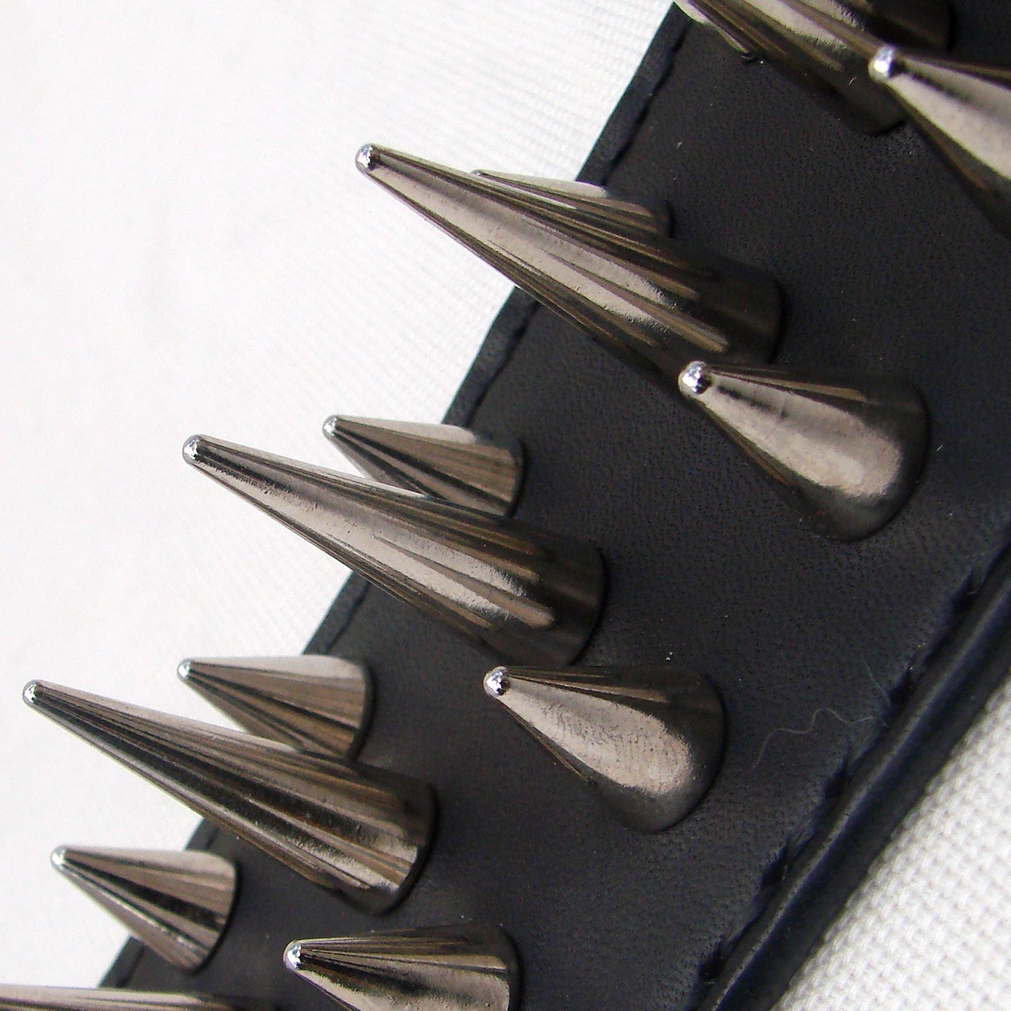 Black Leather Guitar Strap 3 rows of spikes