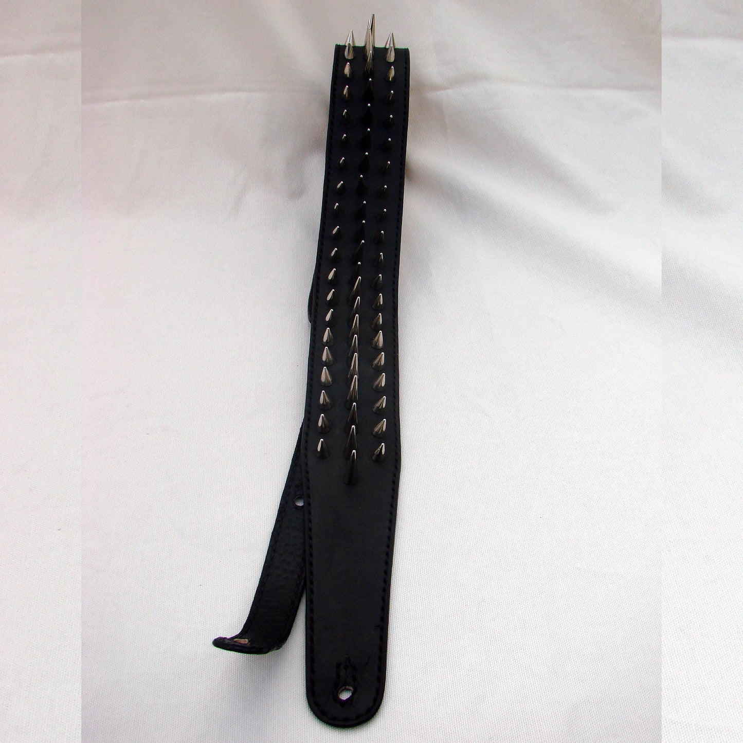 Black Leather Guitar Strap 3 rows of spikes