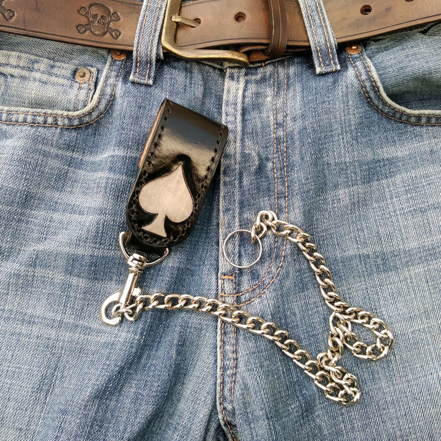 Handmade leather Ace of Spades Wallet Chain