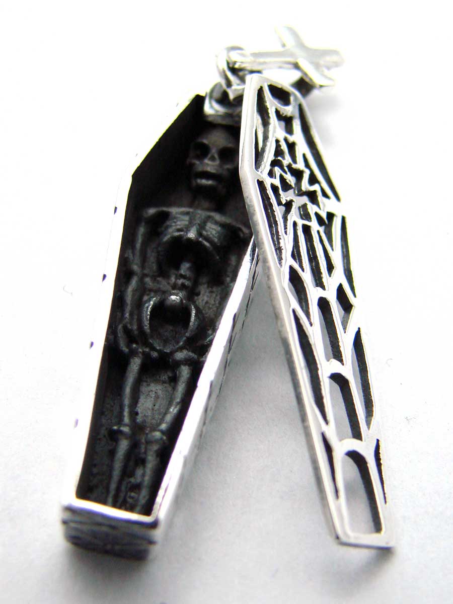 Coffin pendant in sterling silver with spider web coverAnother Way of Life