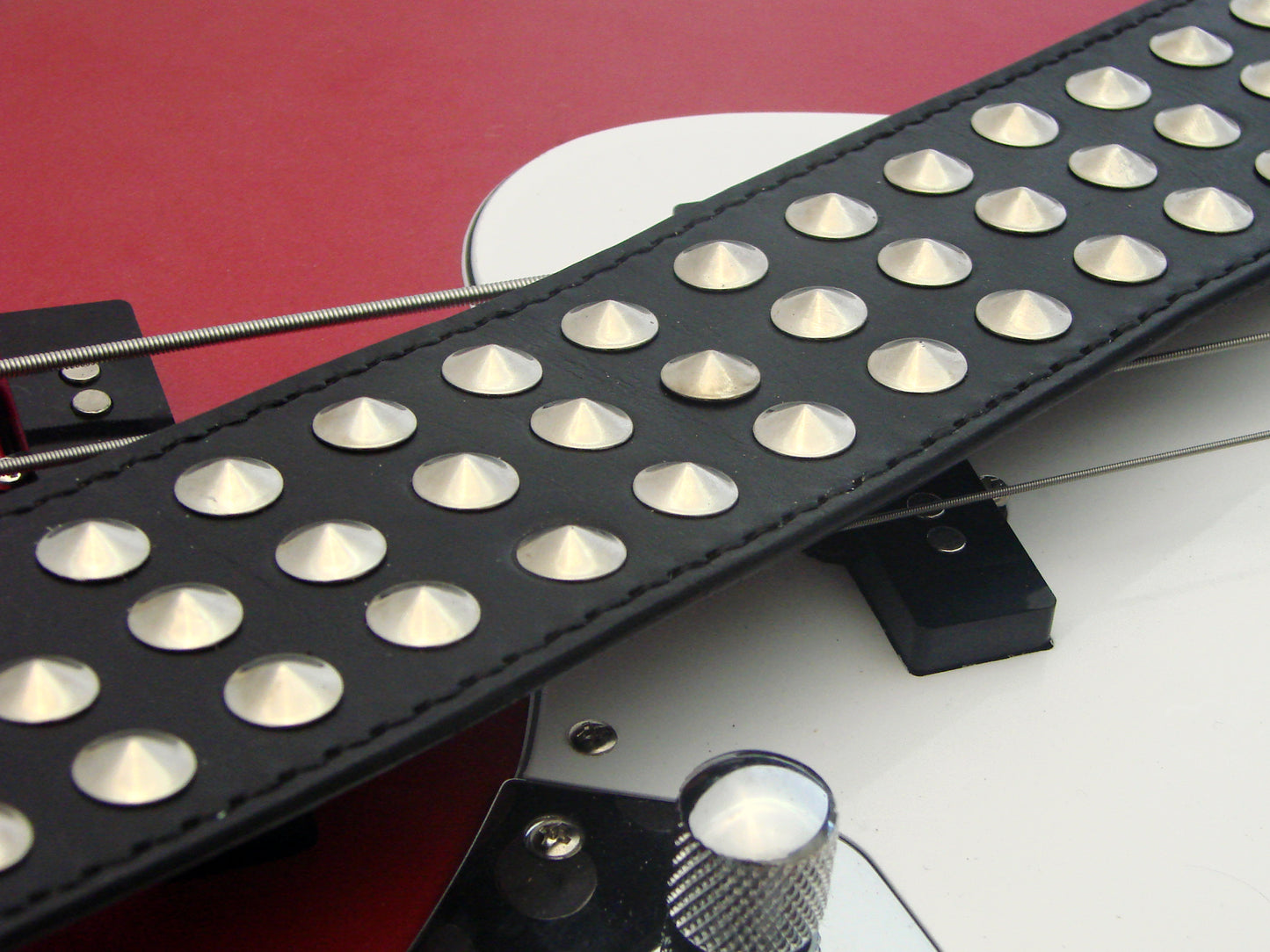 Leather Guitar Strap 3 rows of spikes each 5 mm high