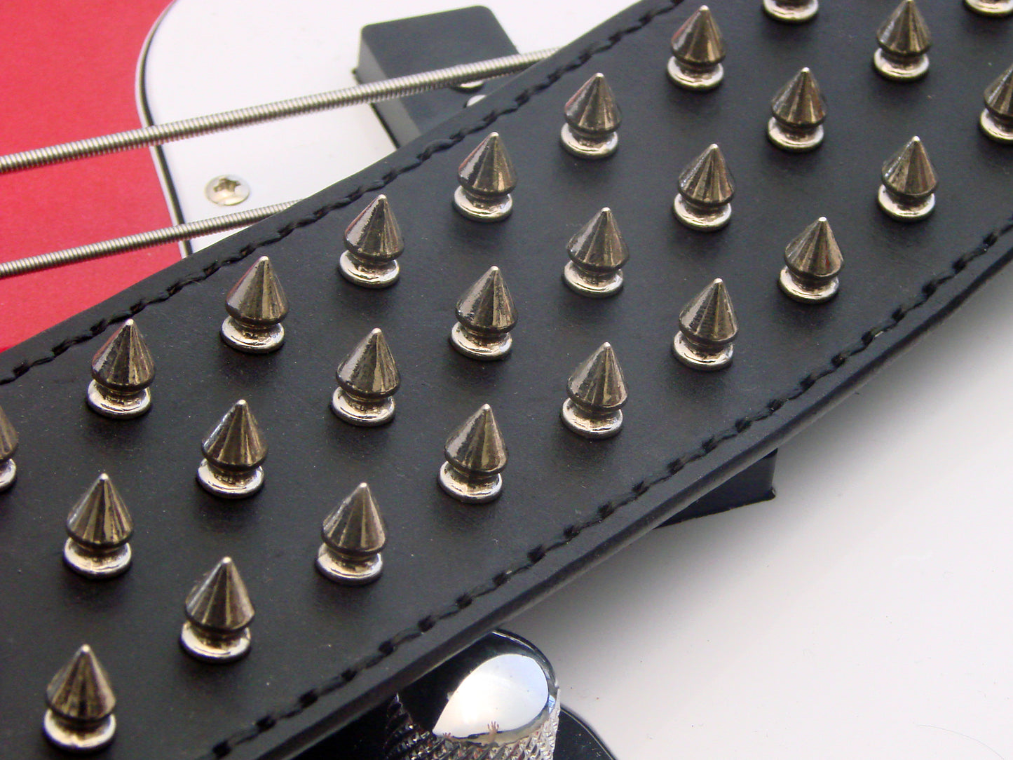 Leather Guitar Strap 3 rows of small spikes
