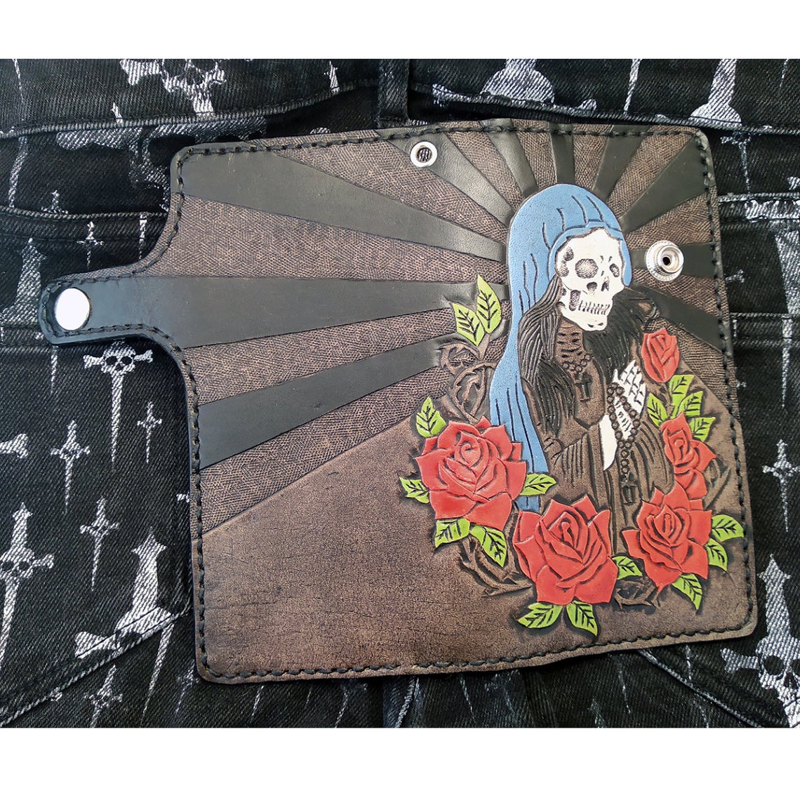 Santa Muerte biker-style wallet