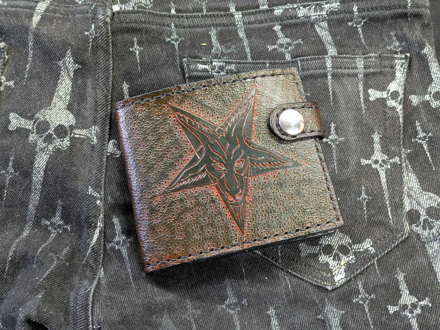 Handcrafted Baphomet Bifold Wallet | Gothic Leather Wallet