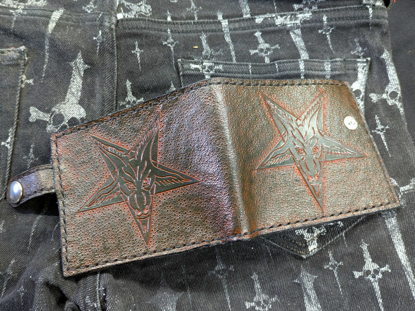 Handcrafted Baphomet Bifold Wallet | Gothic Leather Wallet