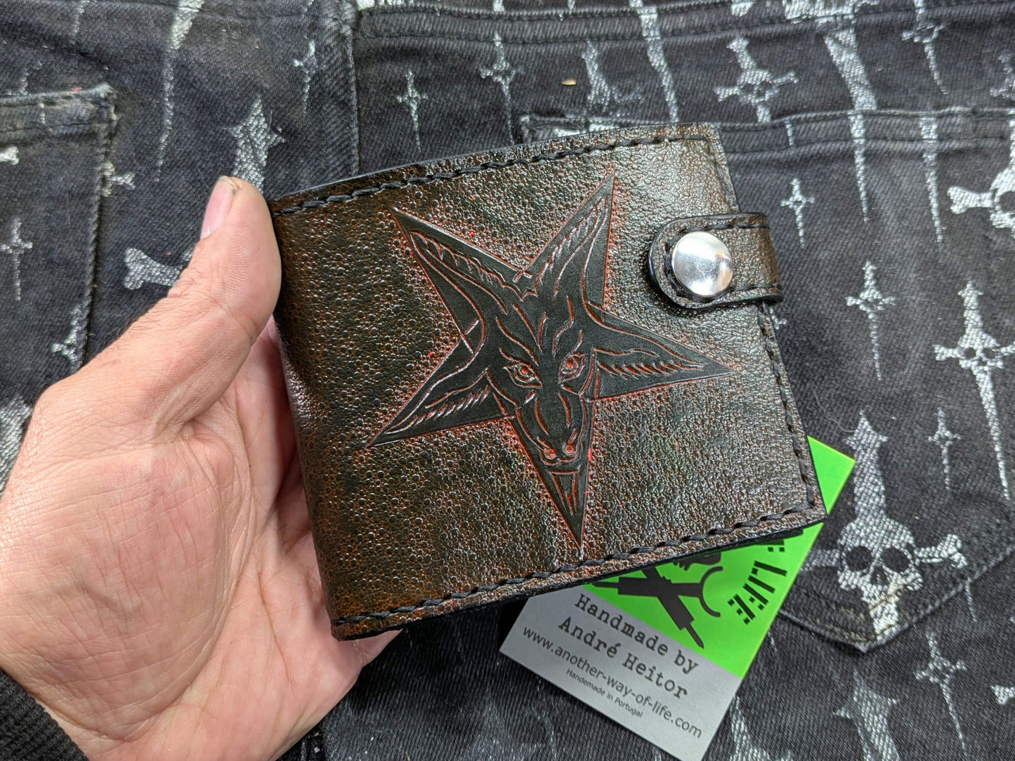 Handcrafted Baphomet Bifold Wallet | Gothic Leather Wallet