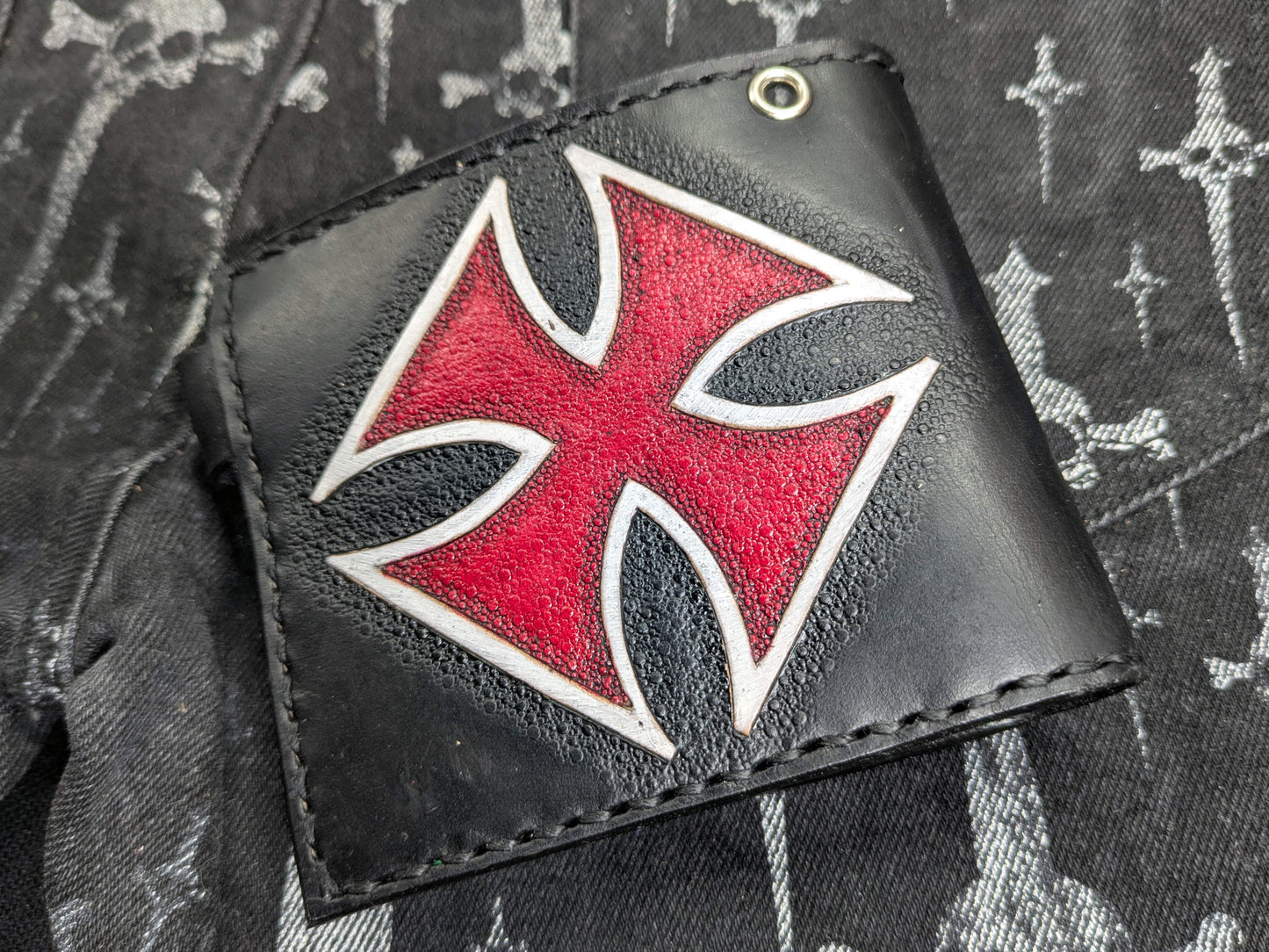 Handmade Leather Bifold Wallet with Iron Cross | Men's Small Slim Wallet