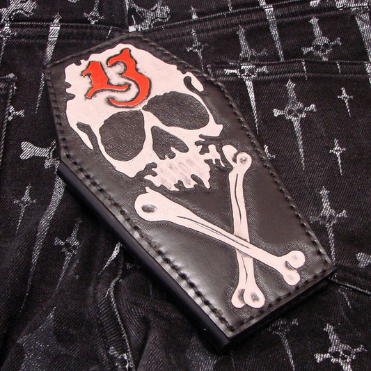Vegetable Tanned Leather Coffin Wallet - Skull 13 - Handcrafted Biker Gothic Style