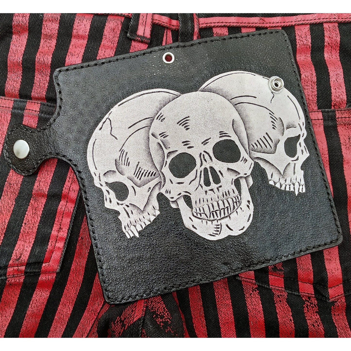 Handmade biker style mens leather wallet 3 goth skull