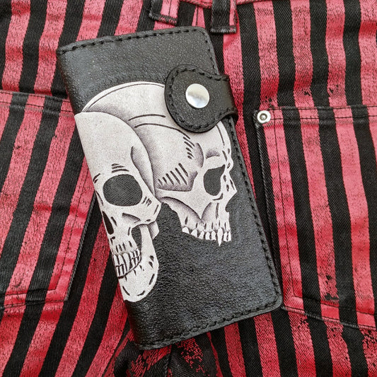 Handmade biker style mens leather wallet 3 goth skull