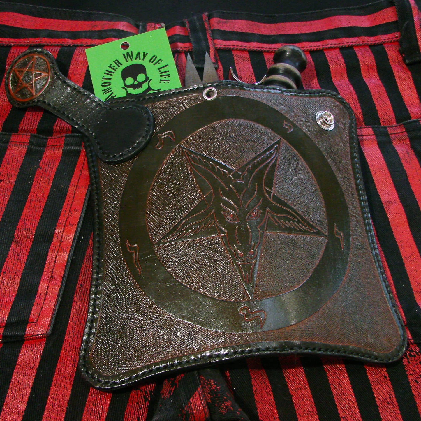 Carteira de couro feita à mão Baphomet Biker Style