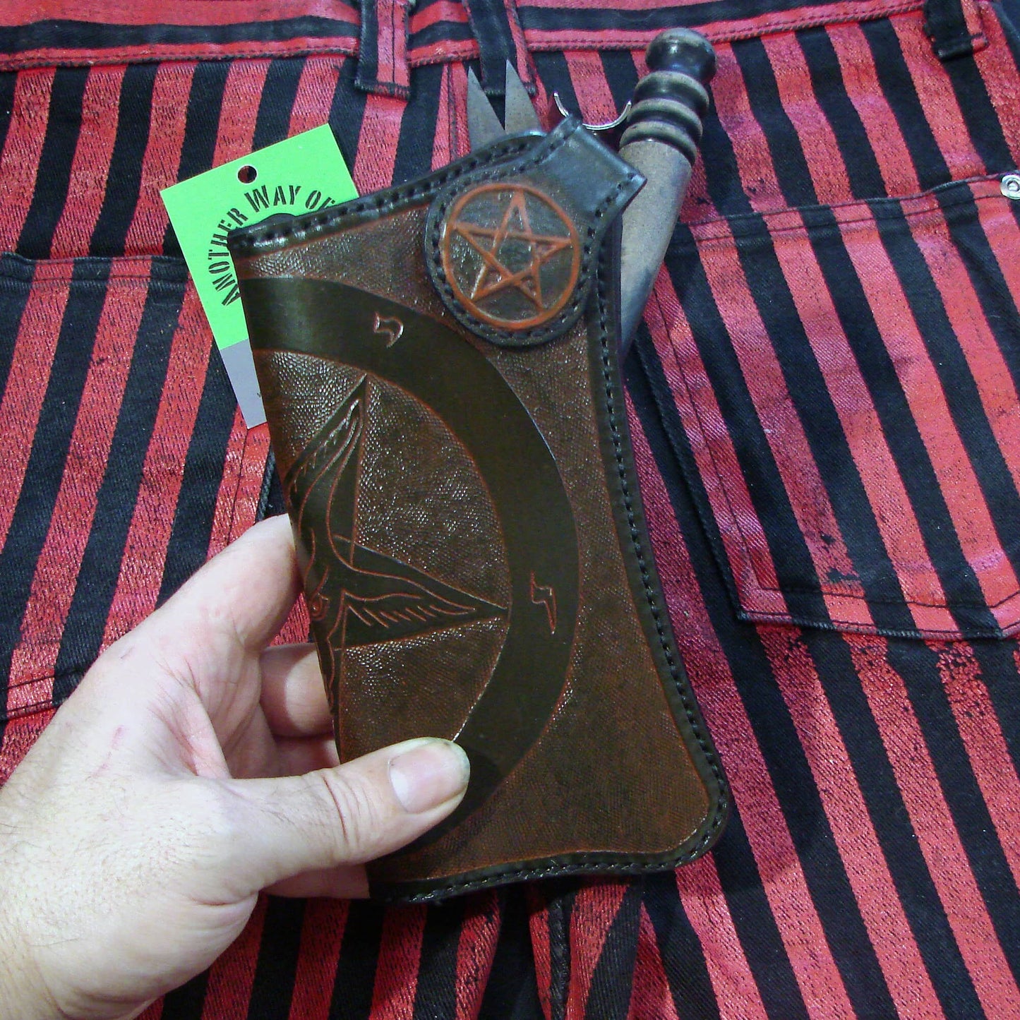 Handmade Leather Wallet Baphomet Biker Style