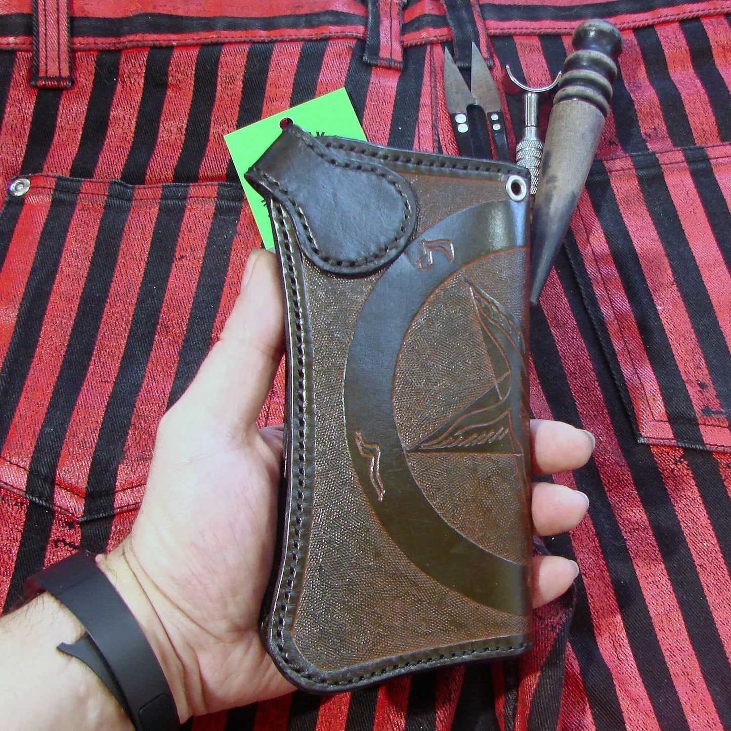 Handmade Leather Wallet Baphomet Biker Style