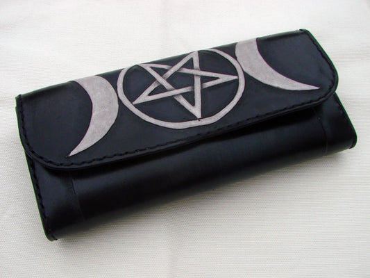 Occult Leather Wallet: Triple Moon & Inverted Pentagram