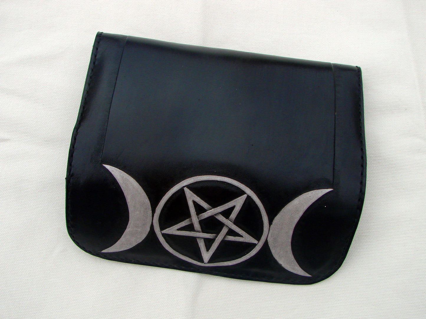 Women leather wallet hand carved with Triple Moon and inverted petagram