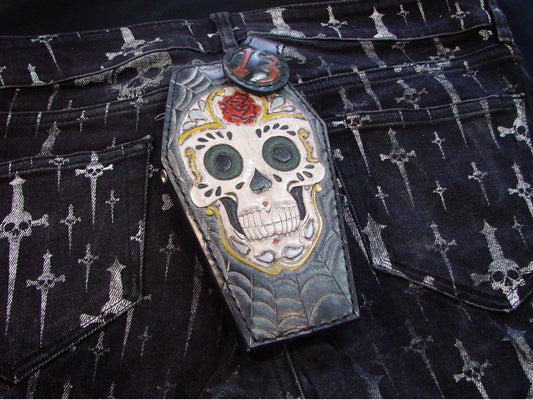 Handmade Coffin shaped wallet Sugar Skull