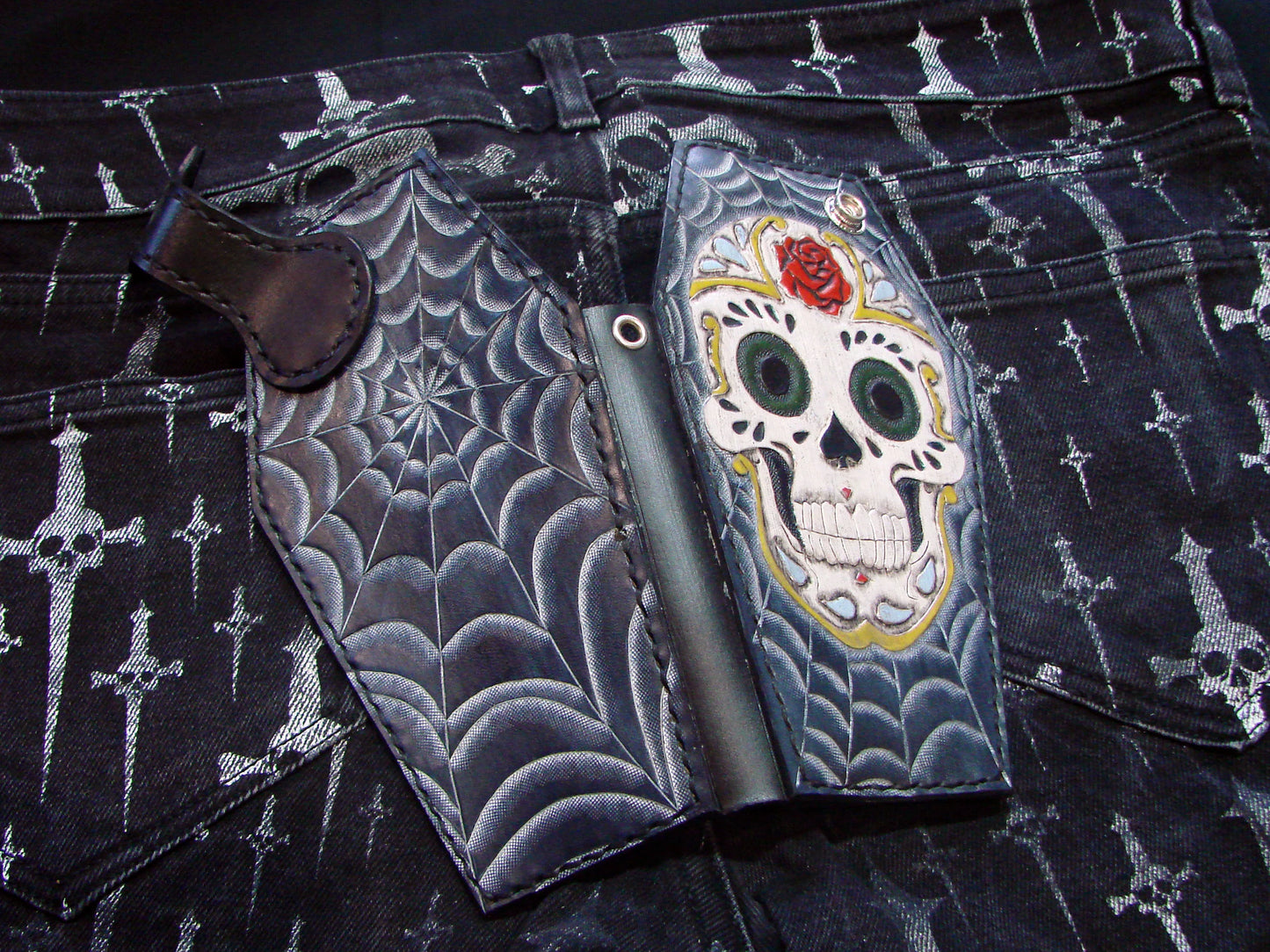 Handmade Coffin shaped wallet Sugar Skull