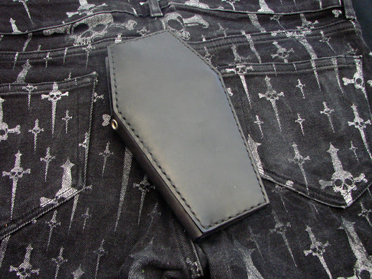 Men’s Black Leather Coffin Wallet – Handmade Biker Style