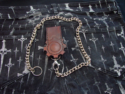 Steampunk wallet chain in vegetable leather hand carved