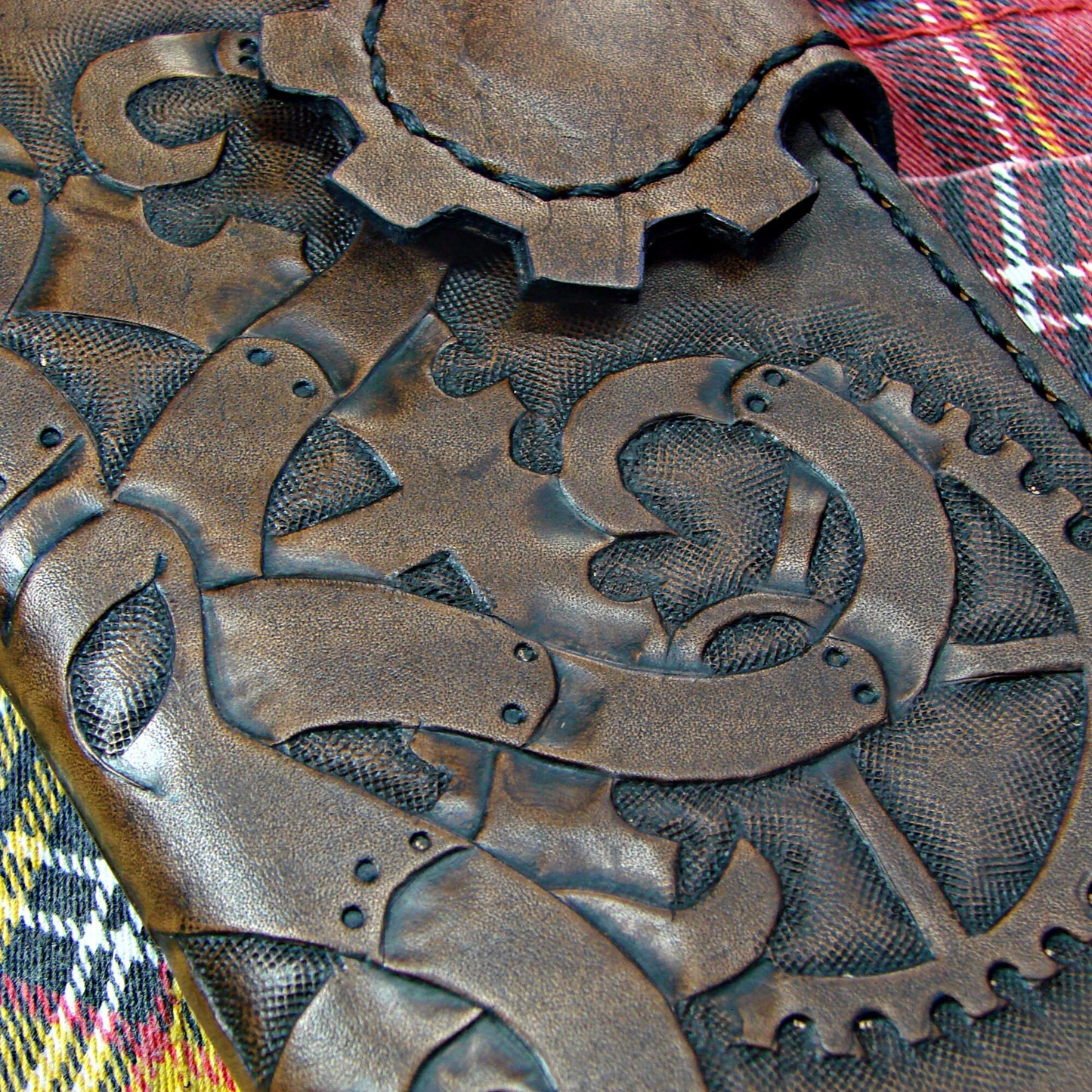 Men's Leather Wallet Long Biker Style Hand Engraved Octopus Steampunk