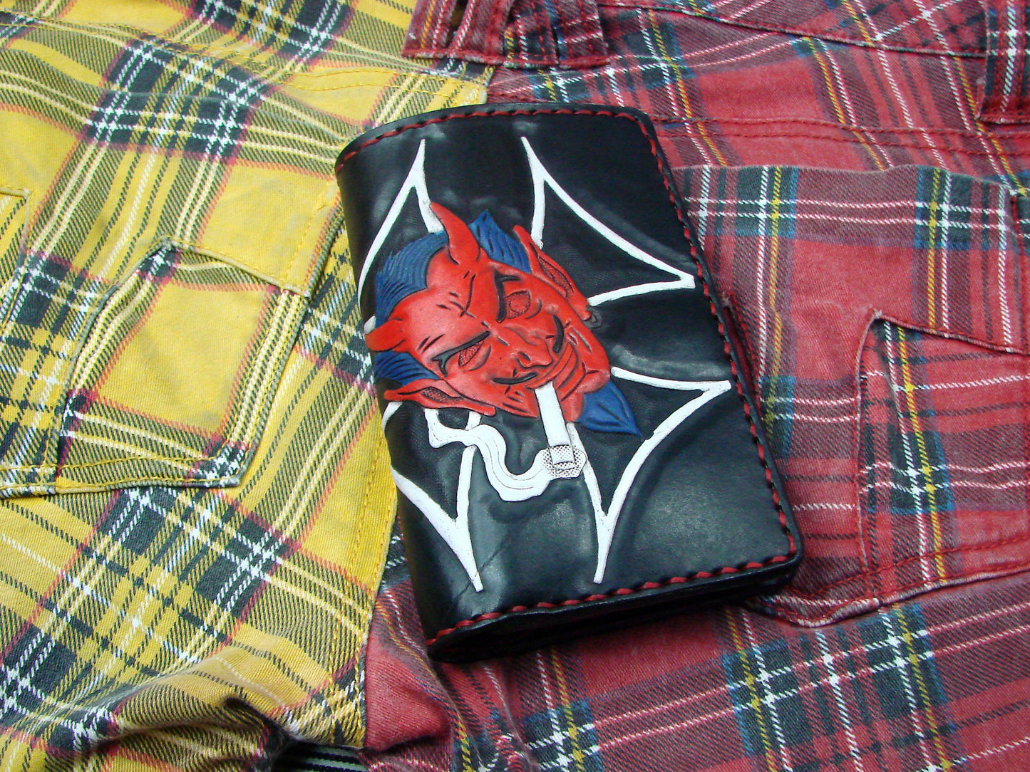 Small Cow leather wallet style biker red devil