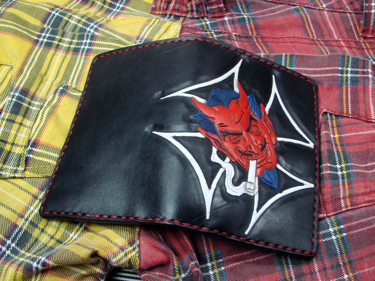 Small Cow leather wallet style biker red devil