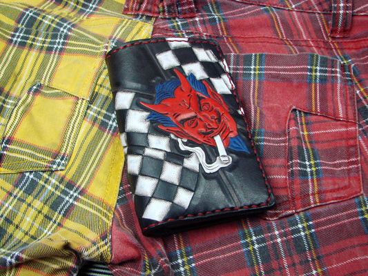 Cartera Biker de Cuero de Vaca – Diseño Grabado a Mano Racing Devil