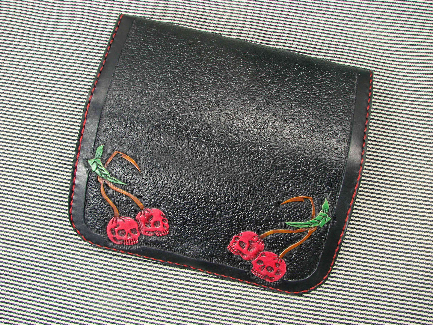 Rockabilly women leather wallet with Cherries Skull