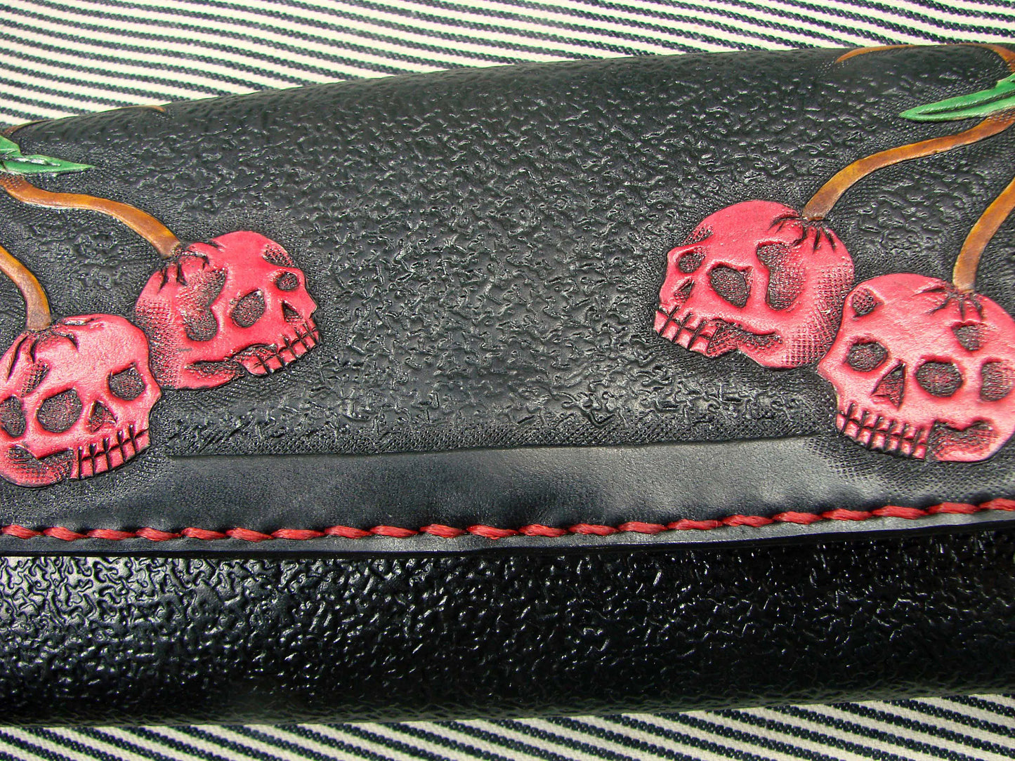 Rockabilly women leather wallet with Cherries Skull