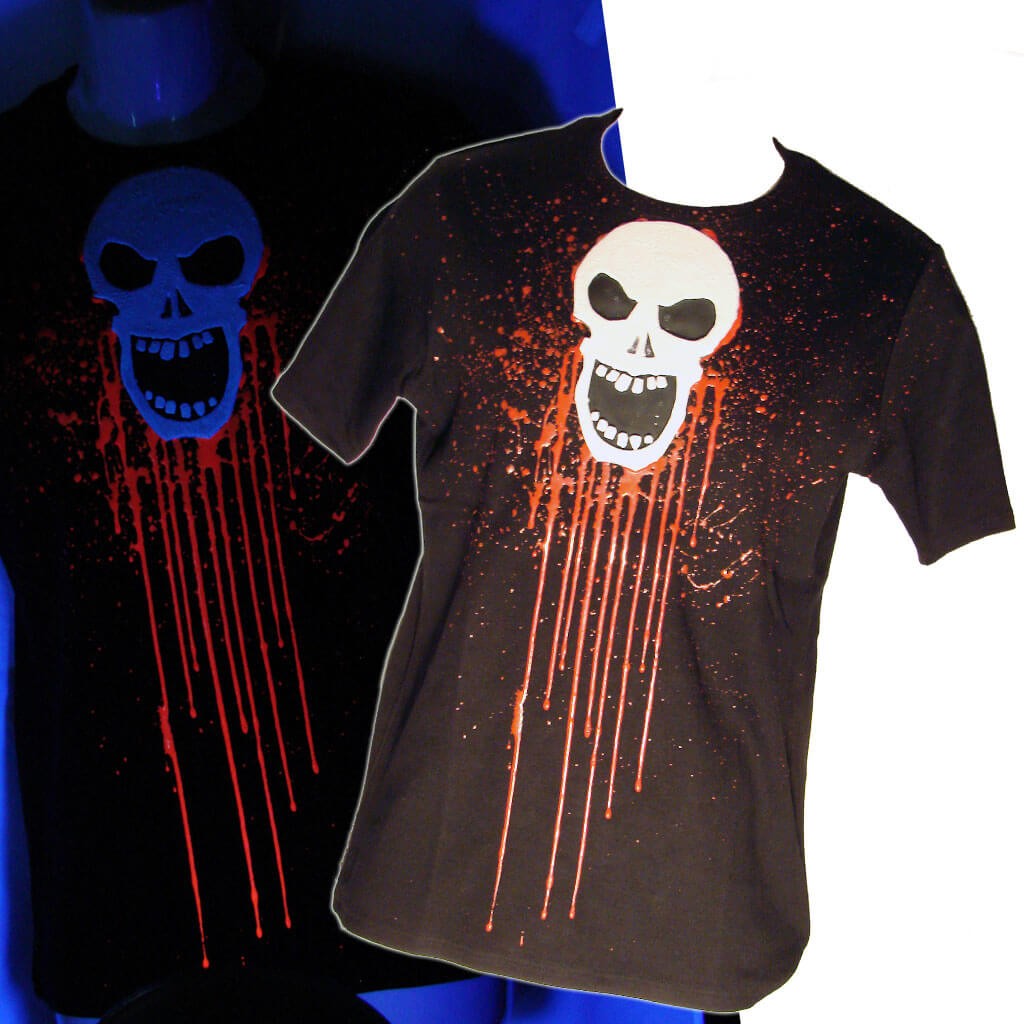 Men's Cyber Goth Black T-Shirt Skull with UV rubber Another Way of Life
