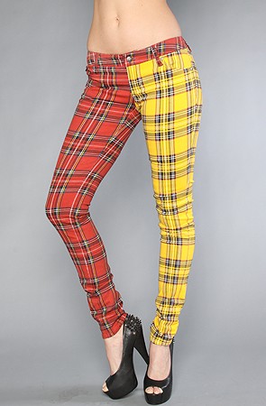 Split Leg Pant in Red and Yellow Plaid