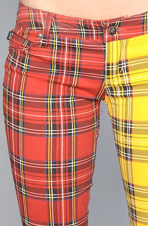 Women's red and yellow tartan split leg skinny jeans By Tripp NYC
