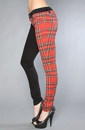 Red and black 2025 plaid skinny jeans