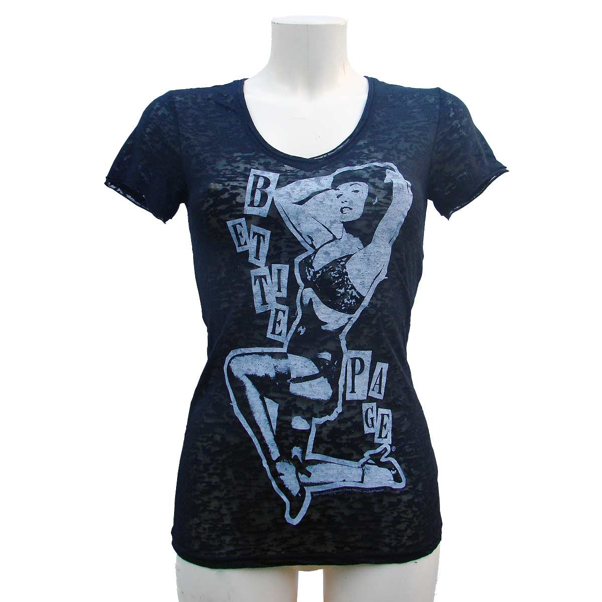 Woman T-shirt in black transparency Burnout Bettie Page