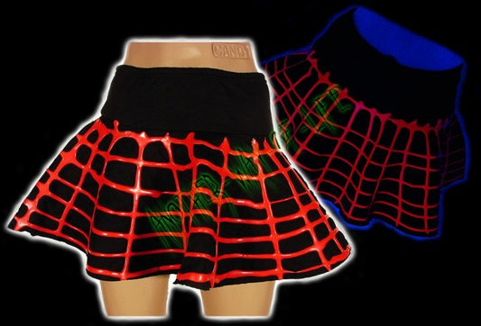 Cyber mini skirt in black and fluorescent red - Another Way of Life
