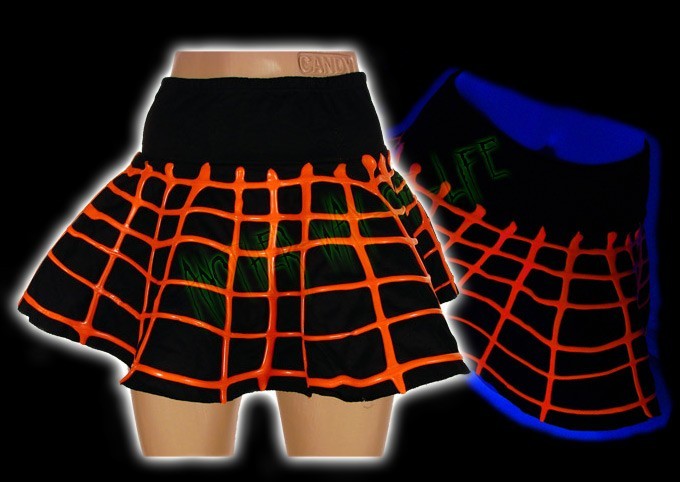 Cyber mini skirt in black and fluorescent orange Another Way of Life
