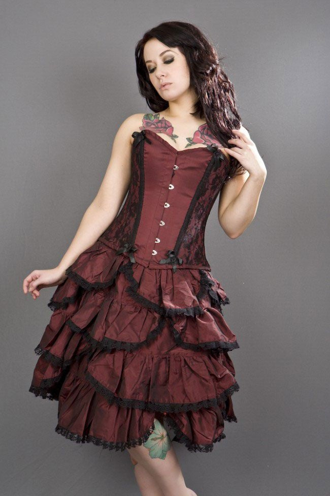 Burleska Chantelle overbust corset in burgundy taffeta with lace detailAnother Way of Life