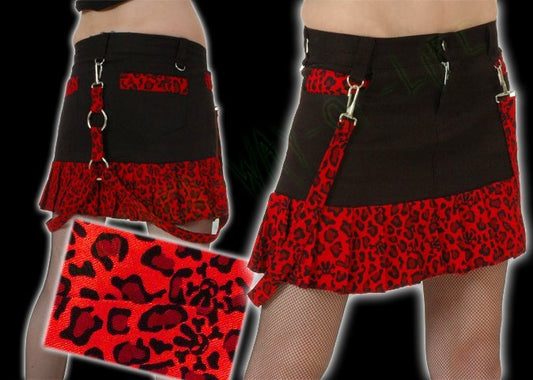 Mini skirt in black cotton with red leopard