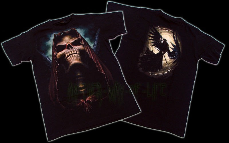Men's Black Goth T-Shirt Skull Black Angel Another Way of Life