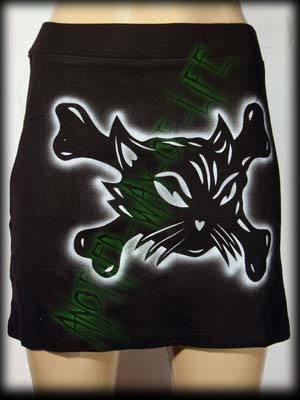 Mini black skirt with cat and cross bones