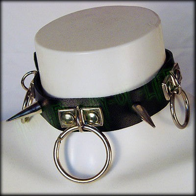 Black leather punk choker handmade with rings and spikesAnother Way of Life