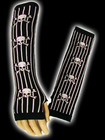 Fingerless gloves with black and white stripes with skulls - Another Way of Life