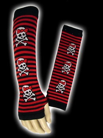 Fingerless gloves with black and red stripes with skulls - Another Way of Life