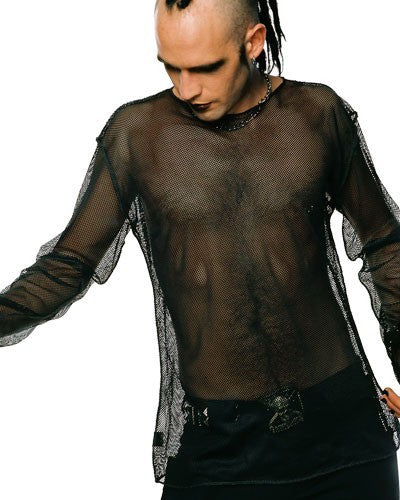Men's Goth Fishnet Black Top Another Way of Life