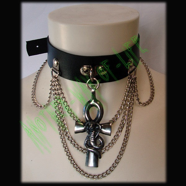 Leather Choker with Cross ankh and a snakeAnother Way of Life