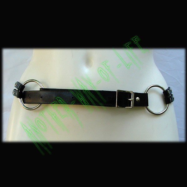 Gothic rock black leather belt with metal rings Another Way of Life