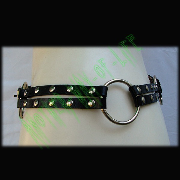 Gothic rock black leather belt with metal rings Another Way of Life